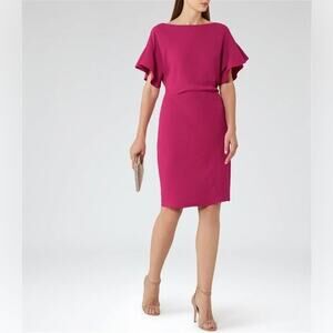 Reiss Pink Manila Night Out Date Night Ruffle Sleeve Cocktail Dress Size 6